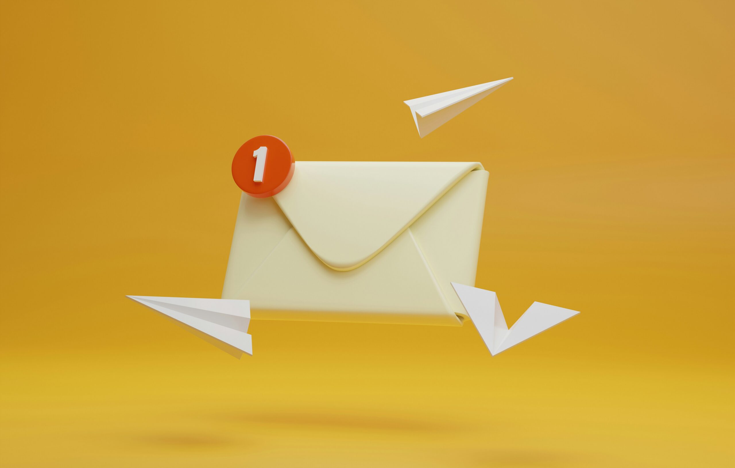 White envelope on a yellow background